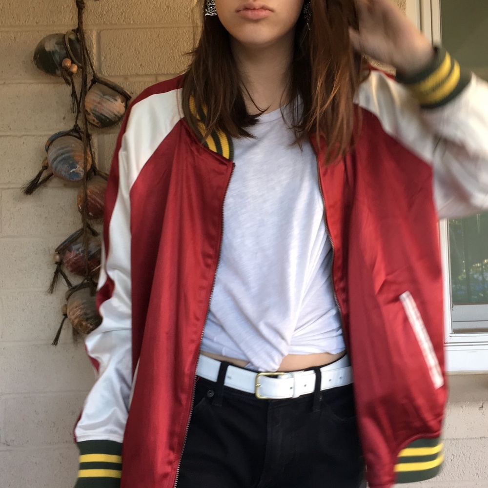 Vintage shiny letterman style California jacket